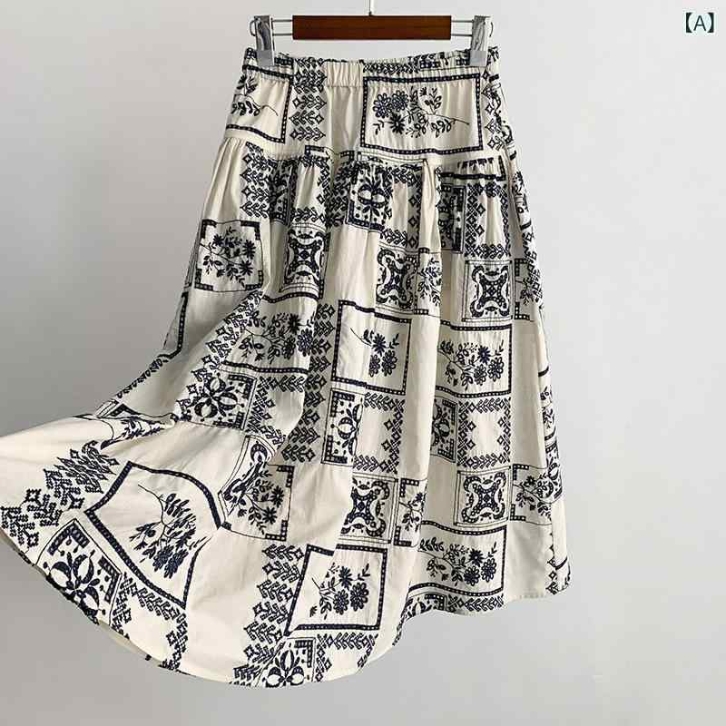 スカート レディース ロングスカート A4 マキシスカート 傘スカート Aラインスカート 接触冷感 軽量 コットン 綿 刺繍 刺繍 透かし彫り ウエストゴム 春夏 リゾート 旅行 ホワイト 白｜セキュアデポ