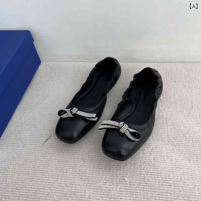 フラットシューズ レディース 羊革調 柔らかい スクエアトゥ リボン モカシン パンプス 痛くない ローヒール ぺたんこ スリッポン 軽量 通気性 カジュアル 春夏秋冬｜セキュアデポ