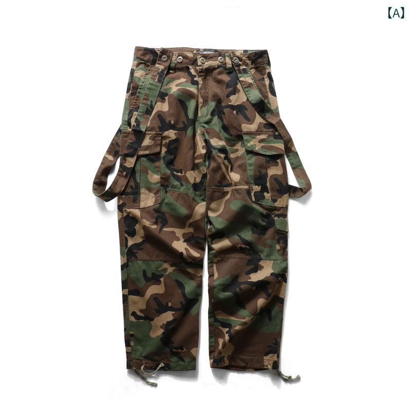 パンツ ユニセックス カーゴパンツ ワイド ストレート デニム 迷彩柄 ミリタリー ワークパンツ サイドポケット ウエストゴム カジュアル ストリート アウトドア 耐摩耗性 通気性 春夏|セキュアデポ