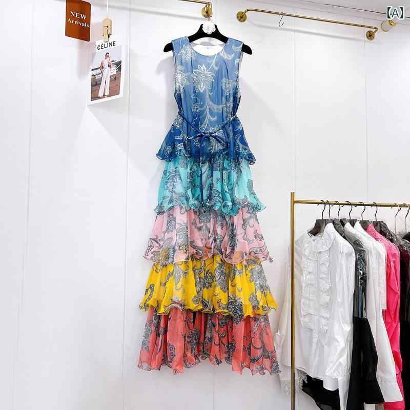 ワンピース レディース 春夏 ノースリーブ マキシ丈 Aライン ボヘミアン レトロ ホルターネック フリル ティアード 花柄 ハイウエスト エレガント きれいめ リゾートワンピ｜セキュアデポ