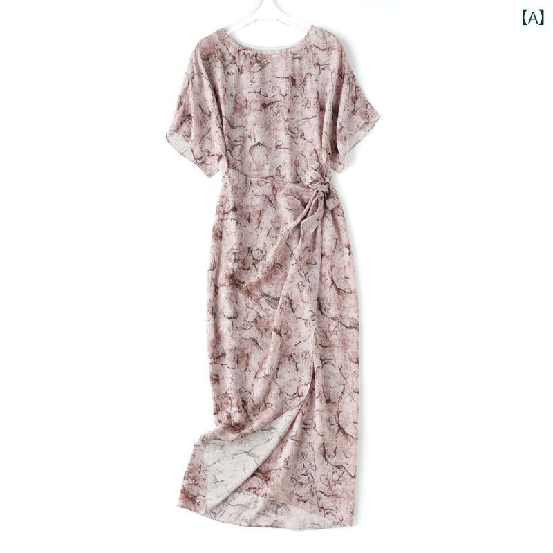 ワンピース レディース 春夏 半袖 マキシ丈 シルク調 プリント カシュクール 丸首 フレンチ レトロ フェミニン エレガント きれいめ 通勤｜セキュアデポ