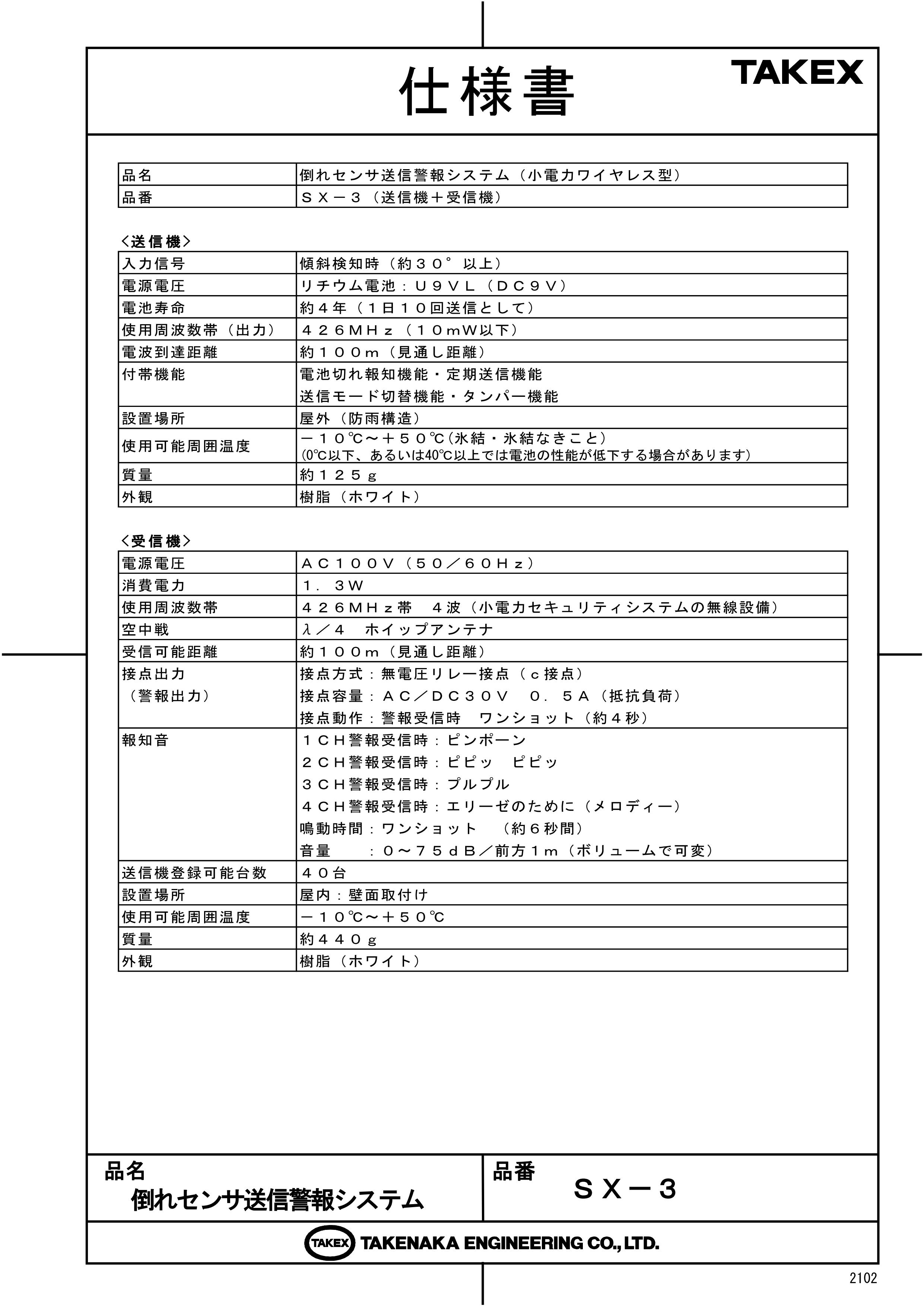 倒れセンサ送信警報システム TAKEX 竹中エンジニアリング カメラ