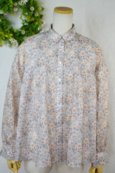 【百貨店SALE】クーポール（Coupole) LIBERTY リバティ Aラインシャツブラウス Summer Garden 朱夏・庭園  38大きさ 日本製
