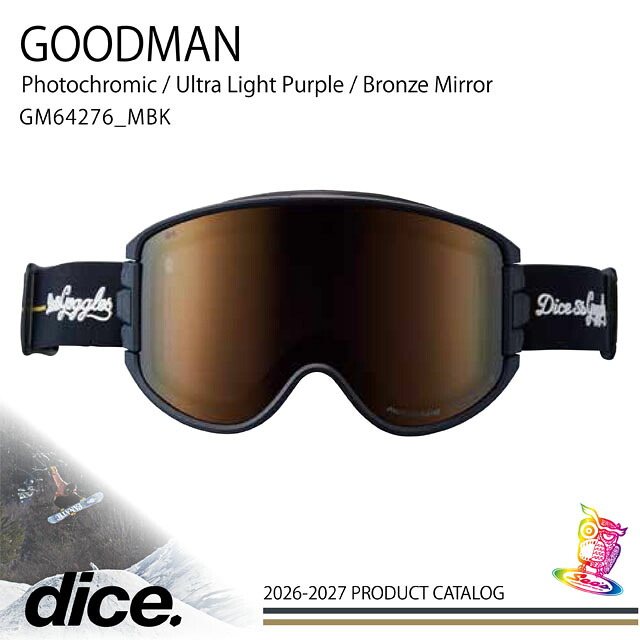【予約商品】26-27モデル☆DICE【ダイス】ゴーグル【ASIAN-FIT】モデル：GOODMAN フレーム：MBK レンズ：ライトパープル / ブロンズミラー（ULTRA調光）【正規品】GM64276_MBK｜ボード専門店シーズ 25,410円