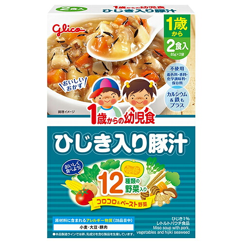 【全商品ポイント１０倍 7/19(日)20:00～7/20(月)23:59】グリコ　1歳からの幼児食　ひじき入り豚汁　170g(85g&times;2袋) &times; 24個 / 12ヵ月から / 離乳食 /まとめ買い/｜紀州和歌山てんこもり
