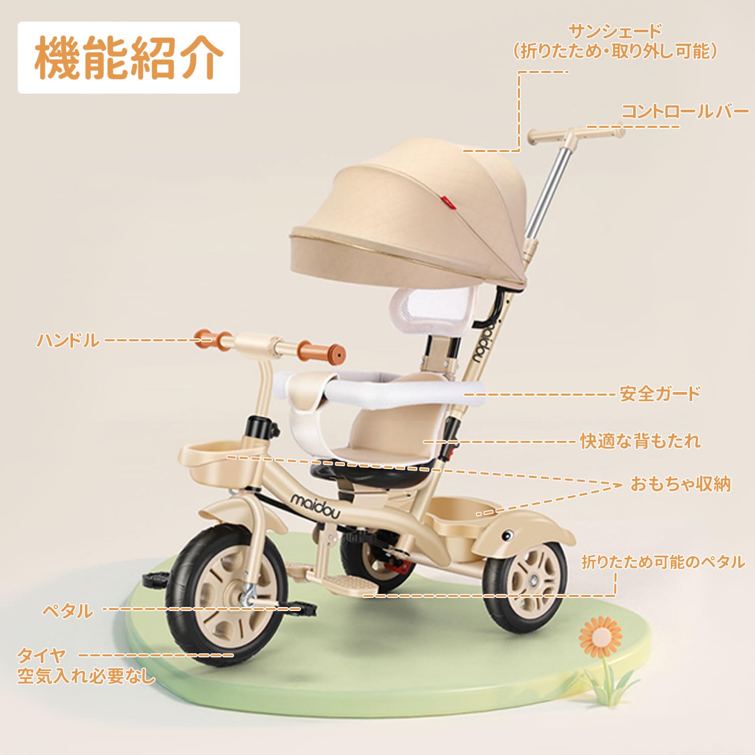 楽天市場】Nijakise子供用三輪車5in1三輪車ベビーカー手押し棒付き