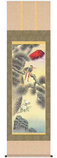 【床軸】【掛け軸】【開運・縁起画・厄除図】 不老長春 洛彩緞子本表装・尺五