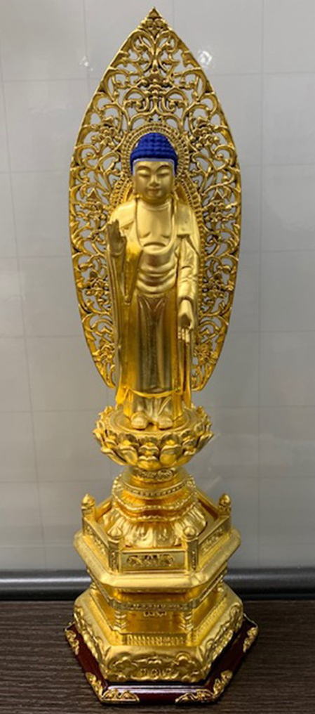 仏像 浄土宗 ご本尊 舟弥陀 総金箔 六角台座 唐草光背 4.0寸｜熊野古道仏壇センター