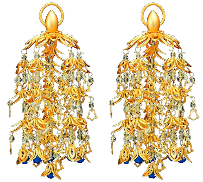 仏具 金管楽器 透し華瓔珞 ラピス仕立てもの消金メッキ・中(4号）1対