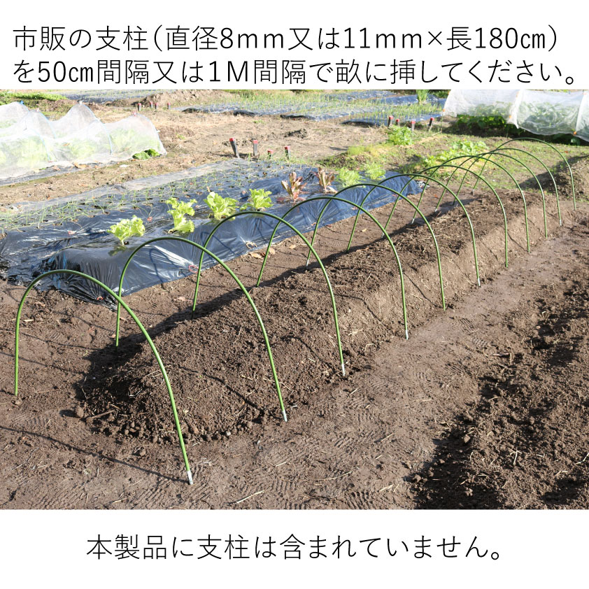 両サイドファスナー付き菜園用らくらく防虫ネット・園芸用トンネル5M1個売り(網目0.75mm×幅930mm×長5M作業窓10カ所銀線入り白色)