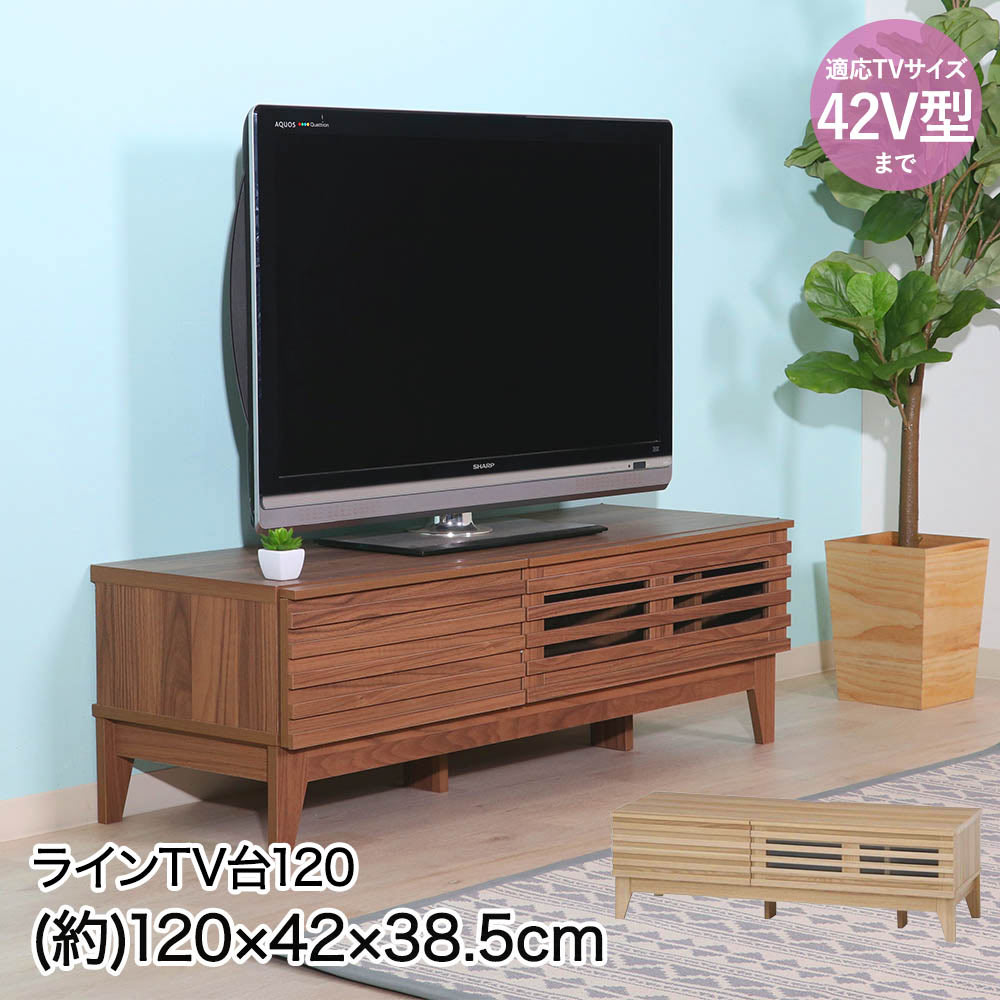 不二貿易 TV台 120幅 120×42×38.5cm 42V型まで 組立品 ライン | TV テレビボード てれび台 台 テレビラック 42型 インテリア家具 インテリア デッキ コード穴あり 扉付 扉収納 ゲーム機 DVDプレーヤー AV機器 収納 収納スペース 組み立て TVラック おしゃれ