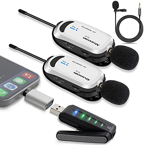 ワイヤレスマイク USB Alvoxcon 無線マイク PCマイク Androidフォン iPhone ピンマイク イヤホン端子付き UHF 録音録画 拡声 モニタリング 軽量 日本語説明書 二人用UM320Pro|生活応援ショップ 店