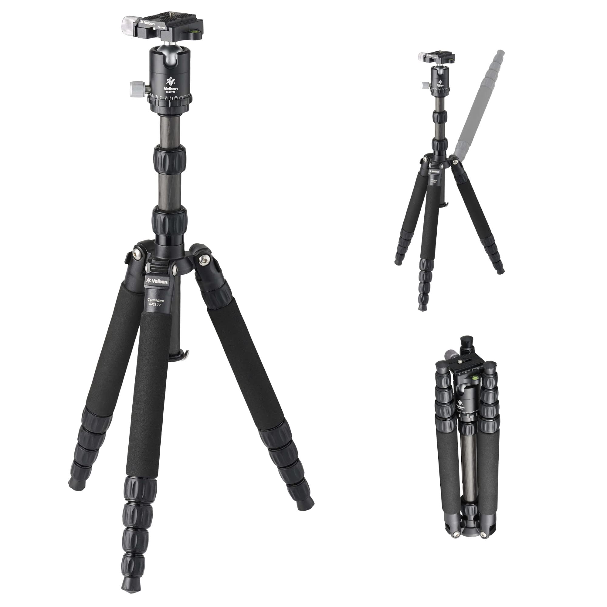 ベルボン Velbon トラベルカーボン三脚 5段 カルマーニュ N453 TT AZ 脚径:約23mm 反転収納 アルカスイス互換シュー付 自由雲台セット カーボン脚 一脚機能搭載 AMZCM-N453TT ブラック｜生活応援ショップ　店