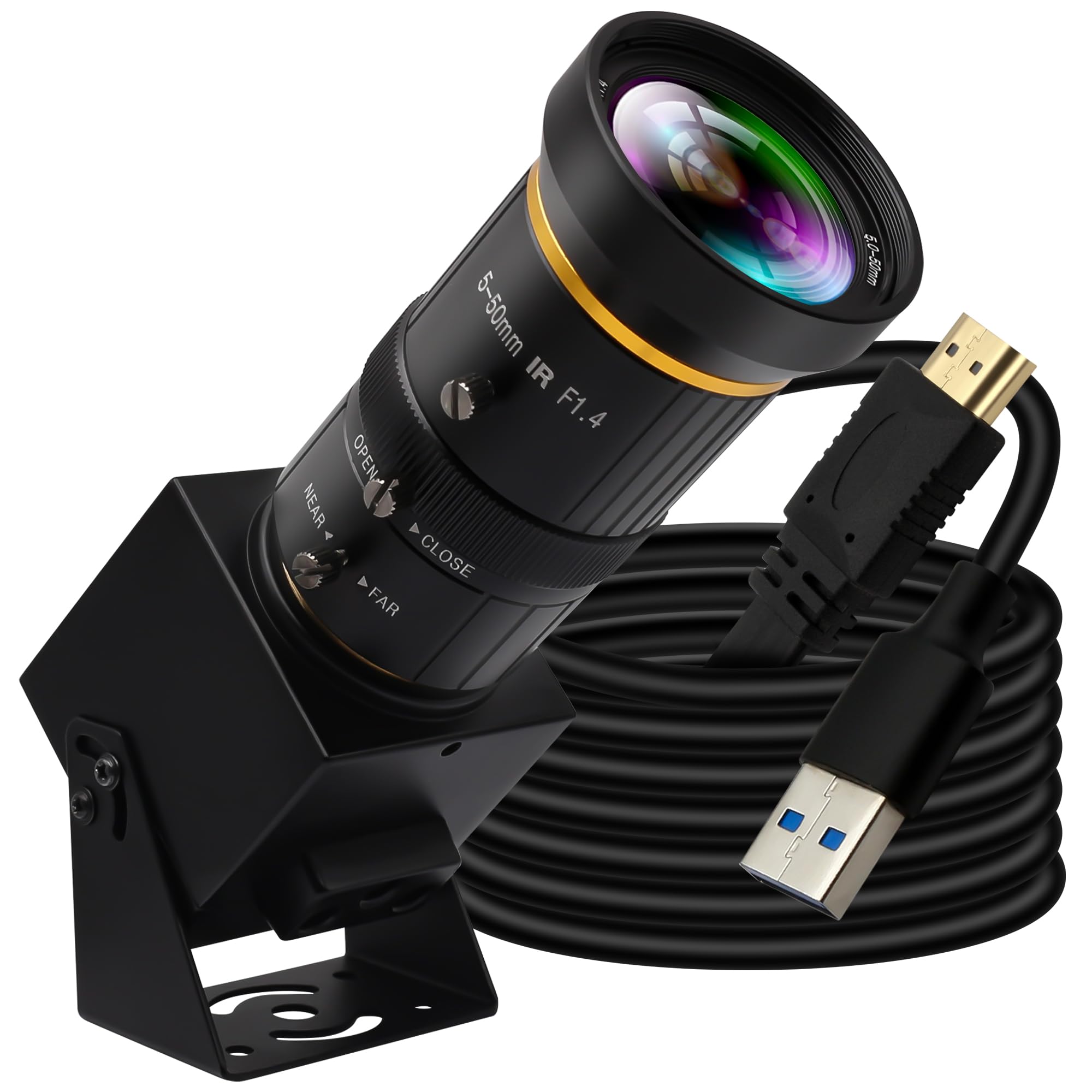 ELP HDMI 4K カメラ USB3.0 HDMI 同時出力 PC カメラ 5-50mm 10X マニュアルフォーカスレンズ 60fps 高速ウェブカメラ クローズアップカメラ コンピュータ用 顕微鏡 望遠鏡 産業用アプリケーションカメラ
