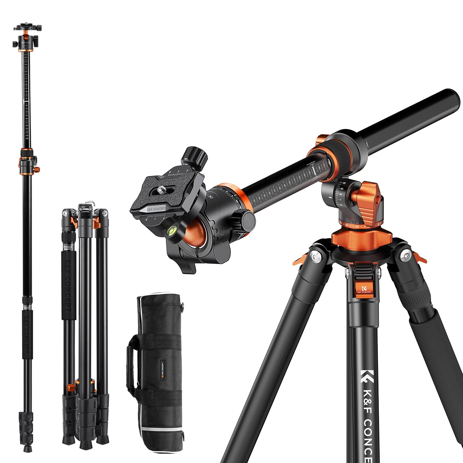K&F Concept 230cm 三脚 カメラ三脚 一眼レフ 三脚ブーム 中心軸横断 俯瞰撮影 パノラマ撮影 28mm大口径中心軸4段伸縮 360度回転 自由雲台 一脚可変式 1/4 "クイックシュー付き アルミ 最大耐荷重10Kg ビデオ/一眼レフカメ|生活応援ショップ 店
