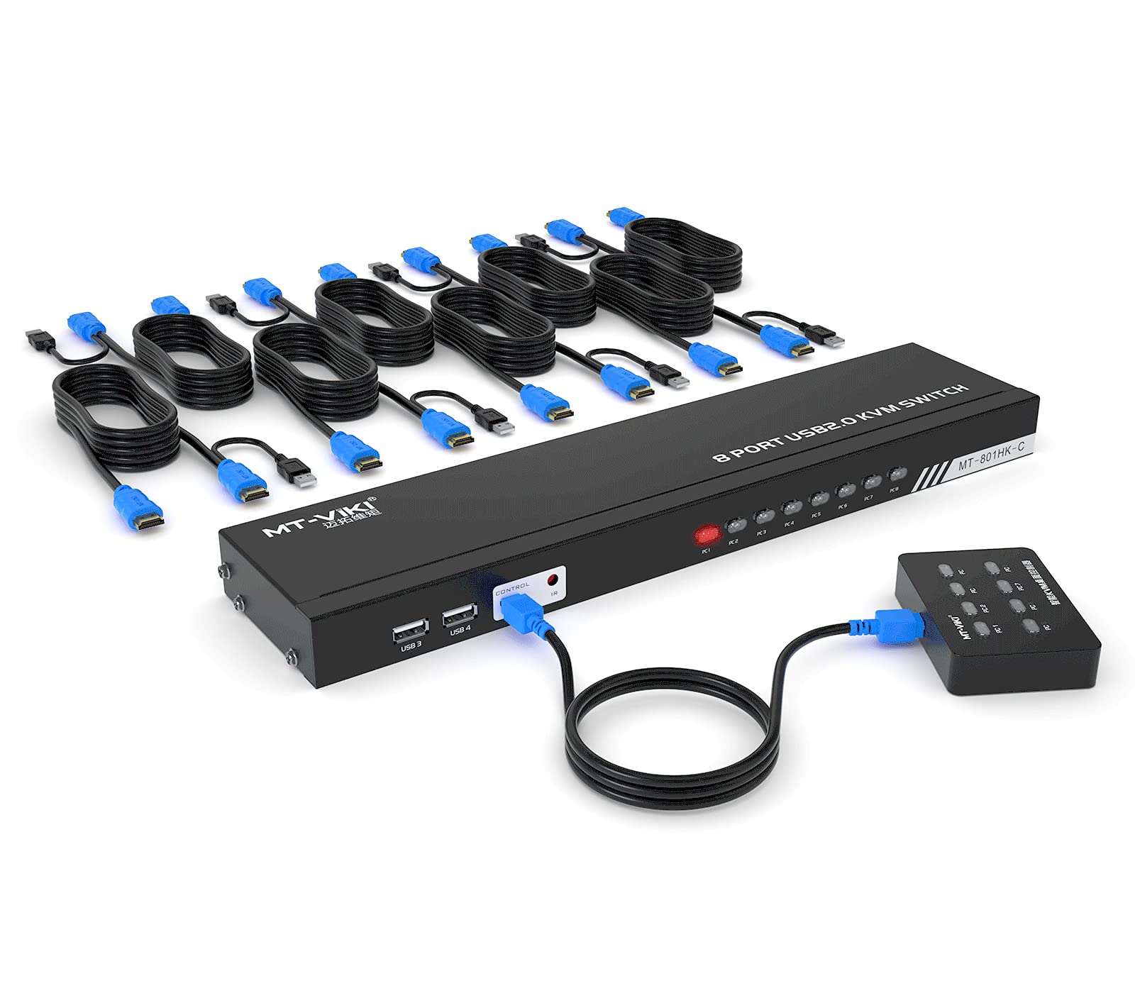 KVMスイッチ HDMI 8ポート KVM USB 切替器 8入力1出力、MT-VIKI HDMI KVM 切り替え器 4K 30Hz パソコン切替器 USB セレクター 電源不要 ドライバ不要 USB2.0 ケーブル付き