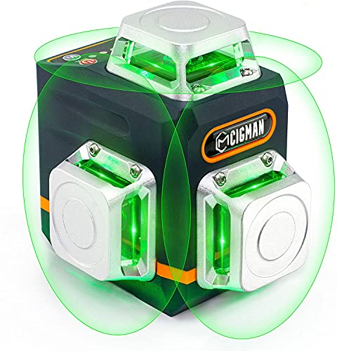 CIGMAN レーザー墨出し器 3x360°グリーンレーザー 水準器ツール 30メートル作業範囲 磁気回転スタンド リモートコントロール Type-C充電ケーブル付き(CM701)|生活応援ショップ 店