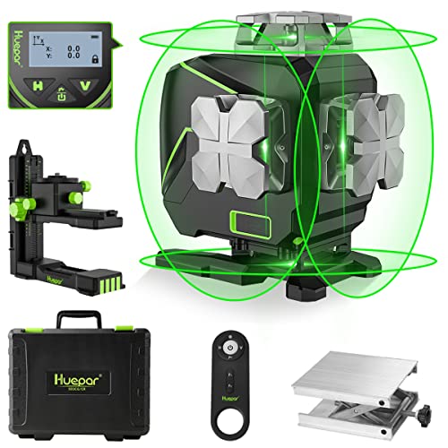 Huepar グリーン レーザー墨出し器 フルライン4本 4x360° 角度表示 LCDディスプレー エレベーターマウント リモコン付き ３電源方式 S04CG 23,846円