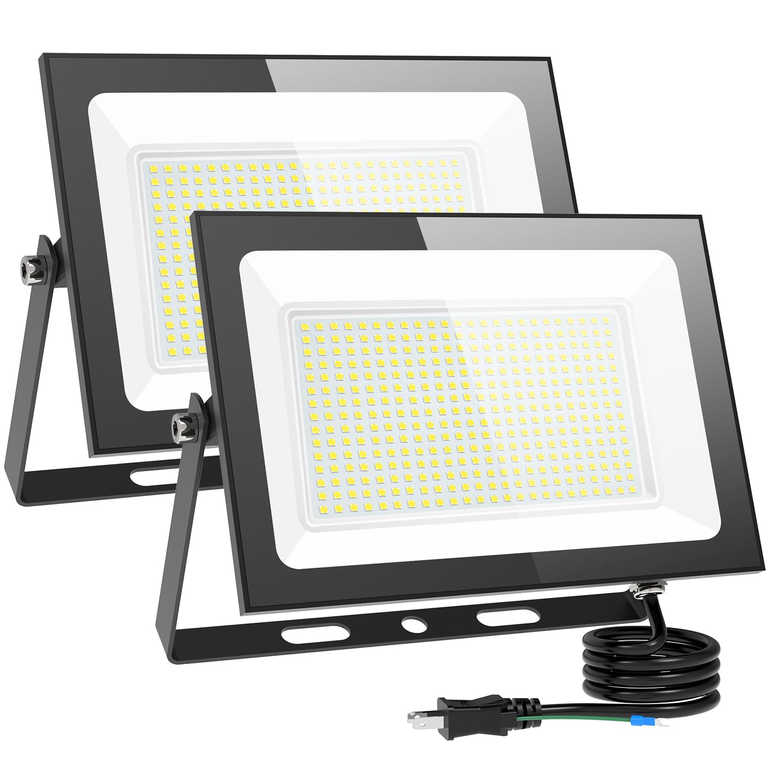 KIWEN LED 投光器 屋外 防水 200W 25000LM 100v 昼光色 ledライト 作業灯 屋外 照明 看板灯 IP66 豪雨対応 外灯 led 灯光器 高演色 Ra85 高輝度 省エネ アース付き プラグ 120°広角 PSE認証済 駐車場