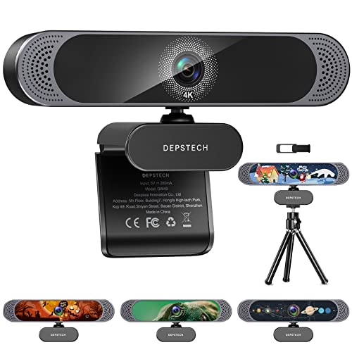 WEBカメラ 4K オートフォーカス 800万画素 DEPSTECH ウェブカメラ デュアルマイク内蔵 プライバシーカバー&三脚付き 自動調光補正 USBプラグ&プレイ ウェブカム PCカメラ ビデオ会議/授業用 MAC OS, Windows XP/7/