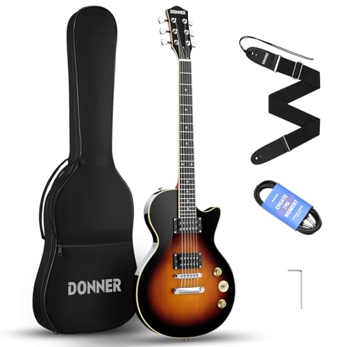 Donner エレキギター 初心者セット LPタイプ 39インチ フルサイズ ポプラ材 HHピックアップ配列 専用ケース ストラップ シールド付 サンバーストDL-124