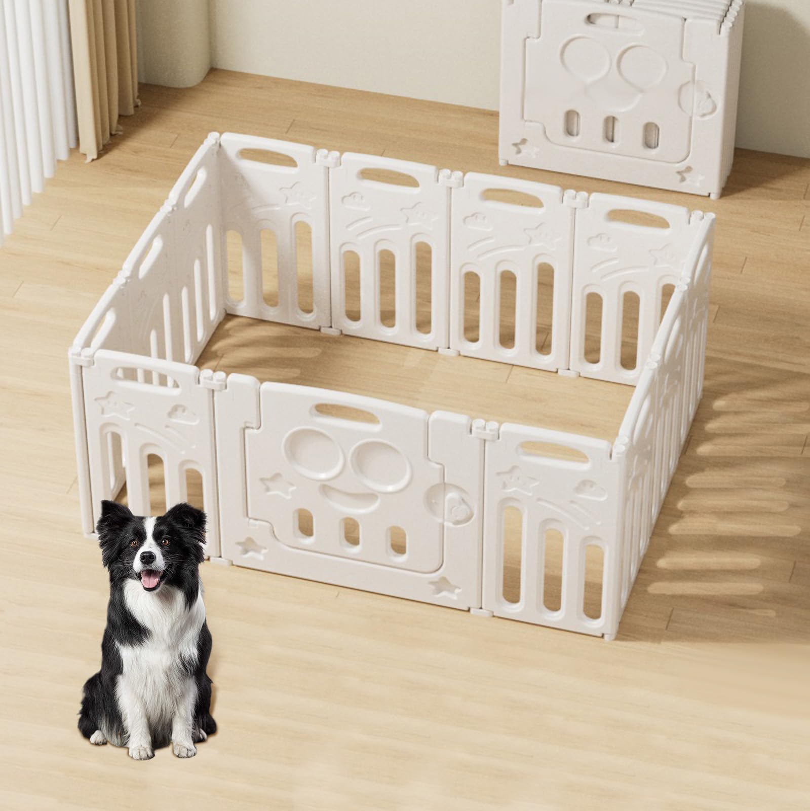 Essgudo ペットフェンス サークル 犬用 小型犬 ドア付き 室内用 ドッグゲート 自由に組み立て可能 折りたたみ式 脱走防止 中小型犬用 高さ64cm 組み立て簡単