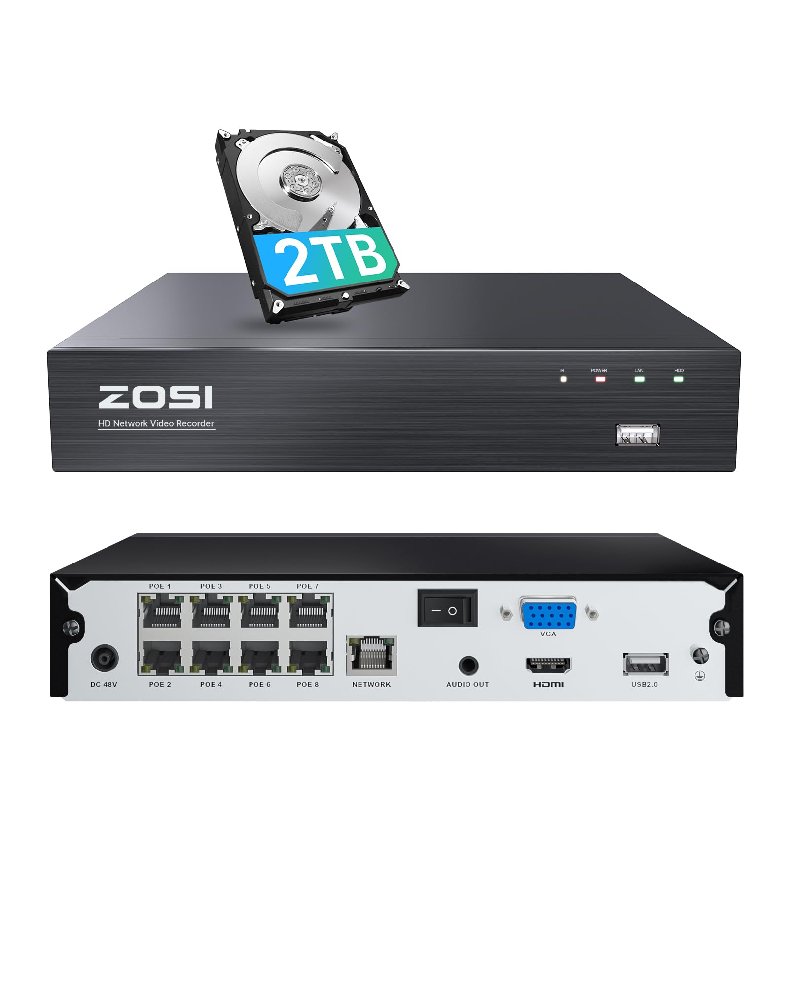 ZOSI 防犯レコーダー 8ch 2tb hdd 800万画素 poe防犯レコーダー NVR ネットワークビデオレコーダー H.265+ ai人体 ai車両検知 ai顔検知 動体検知 遠隔操作 スマホ/PC対応 アプリ警報 メール通知 録画録音 zosi |生活応援ショップ 店