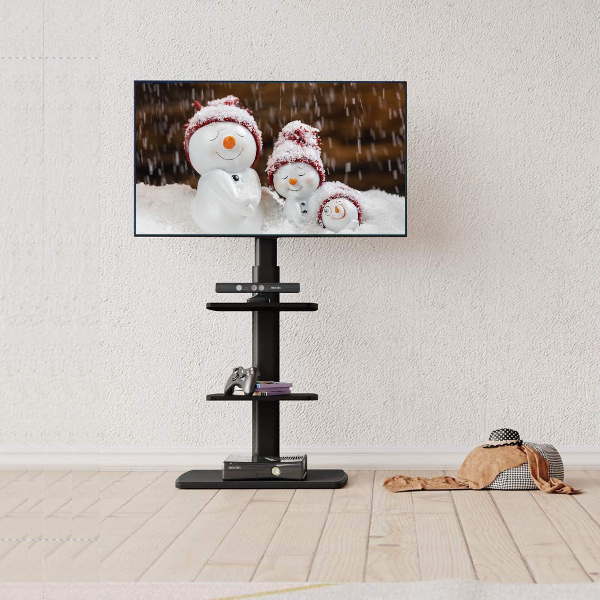 FITUEYES テレビスタンド ハイタイプ tvスタンド 32・70インチに対応 壁寄せ テレビ台 幅60cmの木製台座 耐荷重40kg VESA600x400mmまで 高さ調整可能 左右首振り可能 棚板2枚付き 木目調 ブラック