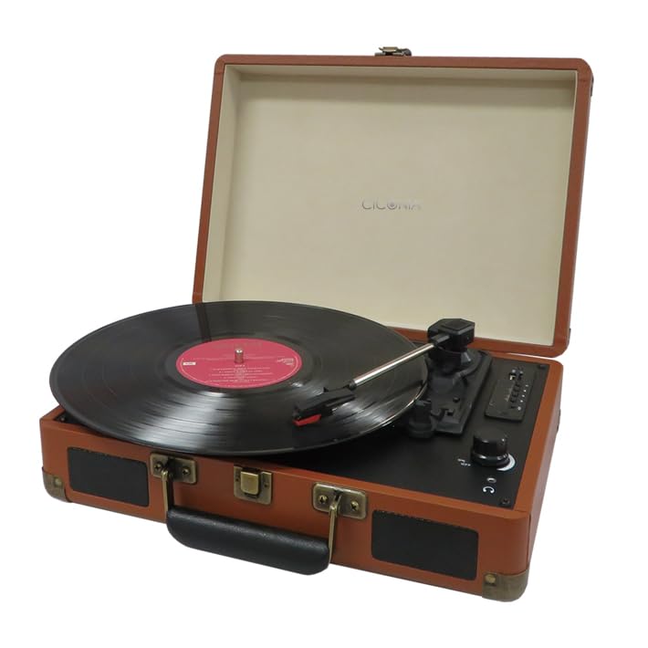 CICONIA レコードプレーヤー TE-1907 レトロ クラシカル (ブラウン) USBメモリー 多機能 SDカード 再生 ブルートゥース Bluetooth AUX IN OUT トランクケース型 3スピード オートストップ