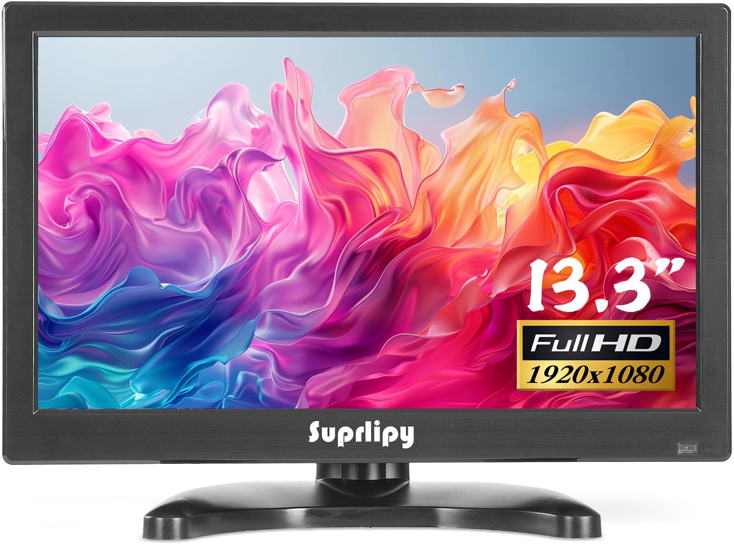 Suprlipy 13.3インチ FHD 小型IPSモニター LCDディスプレイスクリーン 1920x1080 60Hz 16:9 BNC VGA AV入力付き 内蔵ラウドスピーカー CCTV防犯カメラ DVR PC ゲーム機用|生活応援ショップ 店