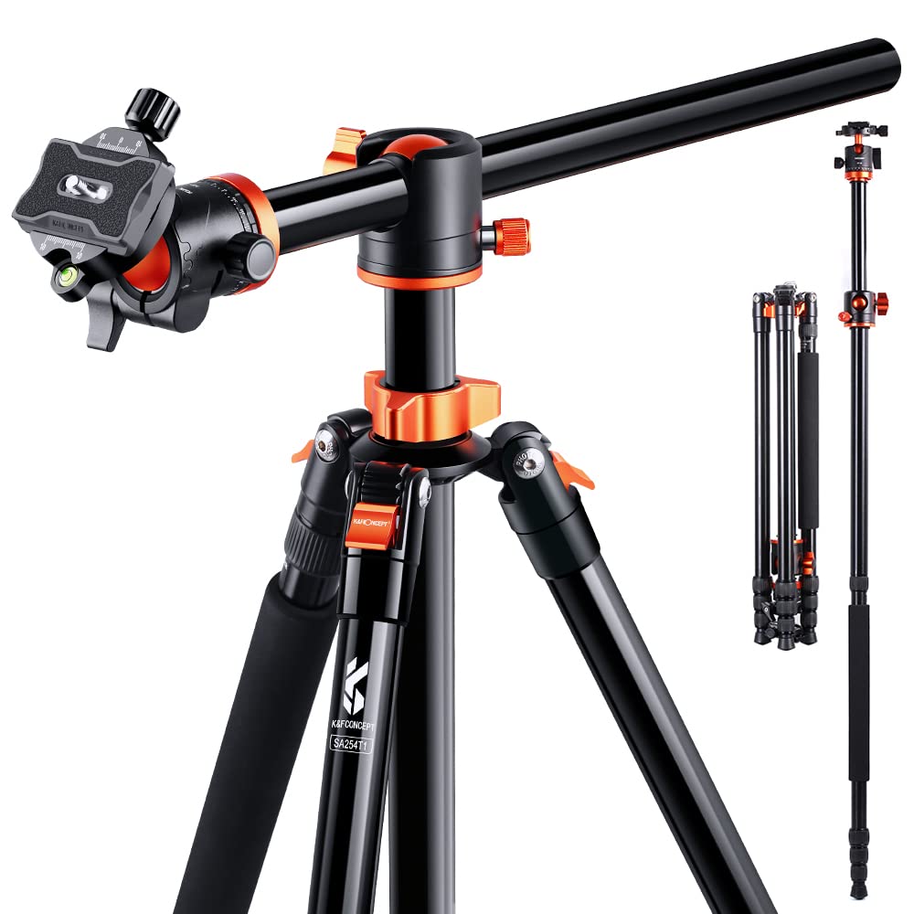 K&F Concept 三脚 一眼レフ 238cm 4段 カメラ 三脚 49CM横軸 俯瞰 360度回転 中心軸倒置 一脚可変 アルミ 軽量 コンパクト 低重心自由雲台 クイックシュー ナットロック式 S254T｜生活応援ショップ　店 12,930円