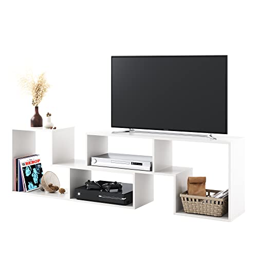 DEVAISE テレビ台 テレビラック テレビボード ローボード 伸縮 幅105?210cm 60インチまで対応 コーナー 収納ラック 2点セット 簡単組立 ホワイト