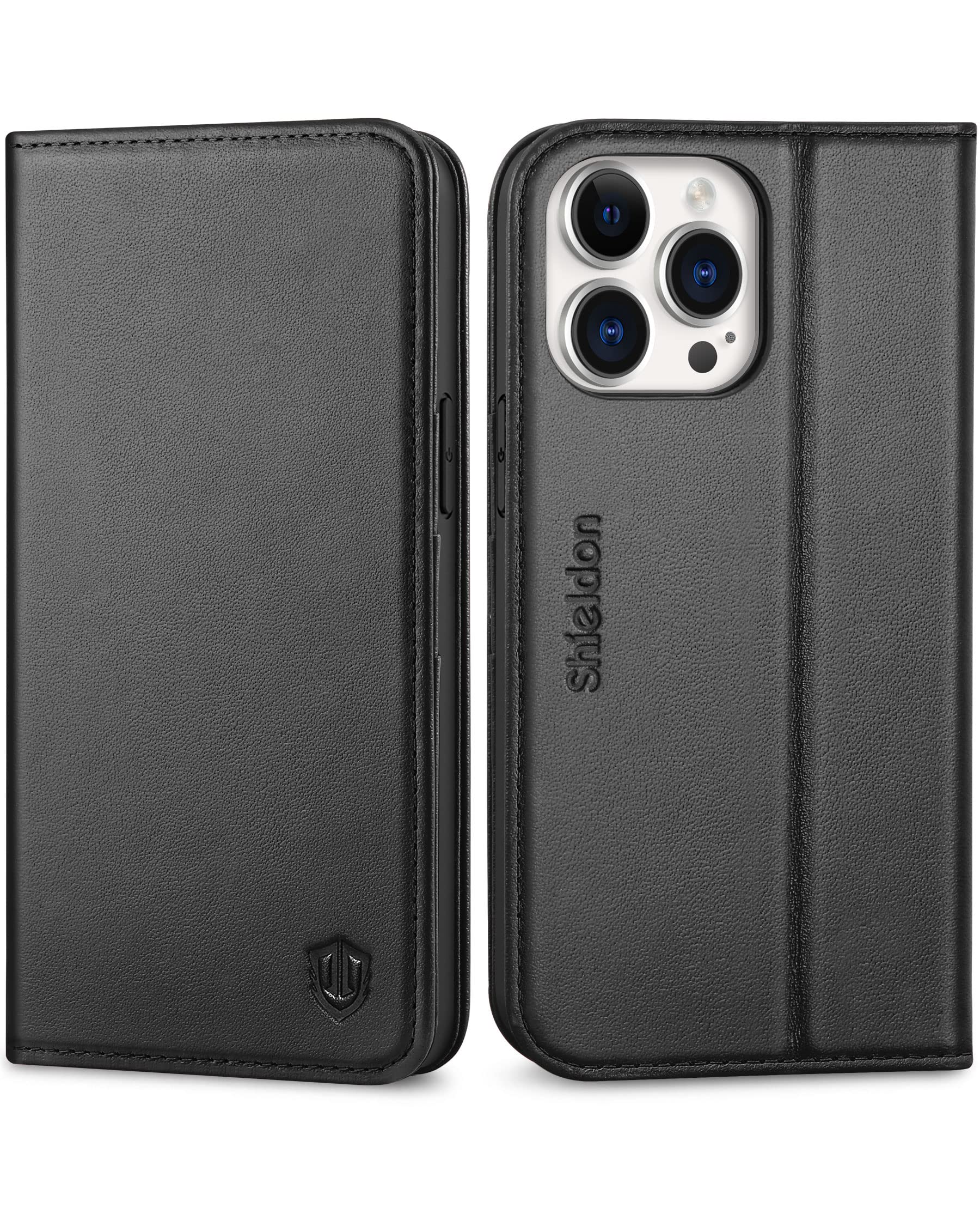 SHIELDON iPhone14 ProMax 対応 ケース 手帳型 本革レザー 衝撃吸収TPU素材 カード収納 横置きスタンド機能 マグネット内蔵 [RFIDブロッキング] 全面保護 あいふぉん14プロマックス 対応 ケース 6.7インチ 2022年発