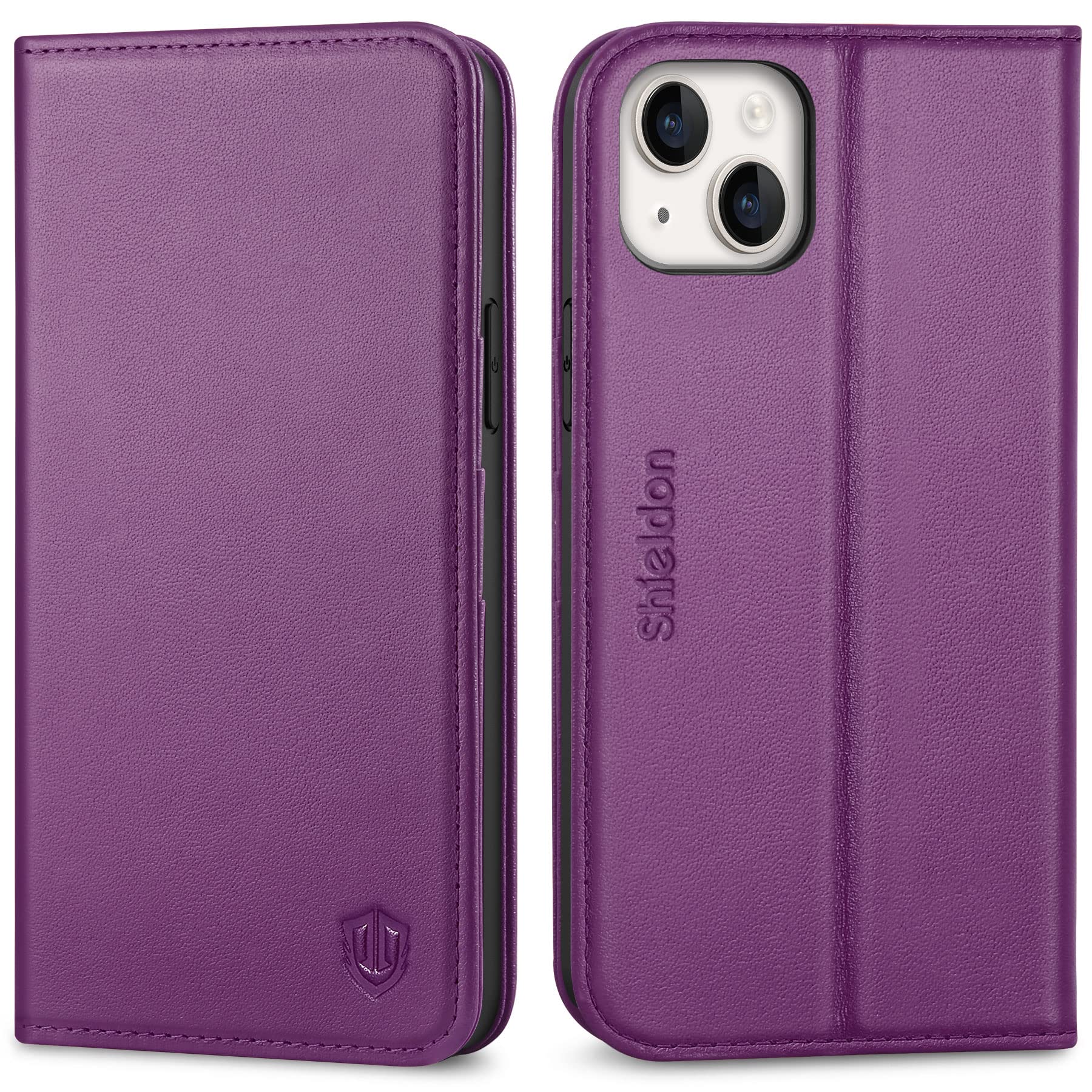 SHIELDON iPhone14 Plus 対応 ケース 手帳型 本革レザー あいふぉん14プラス用カバー 衝撃吸収 TPU素材 カード収納 横置きスタンド機能 マグネット内蔵 [RFIDブロッキング] 全面保護 アイホン14プラス対応 スマホケース 2