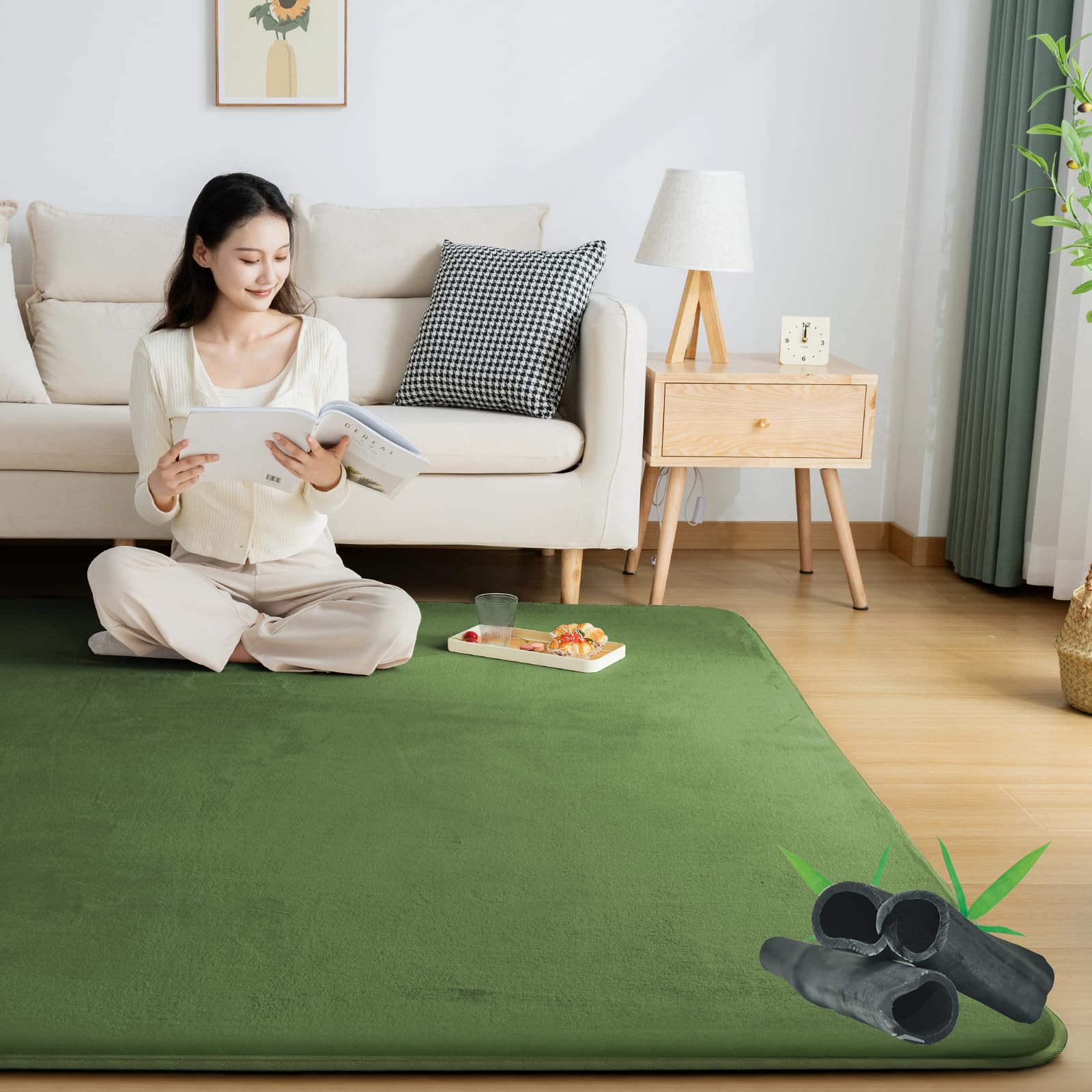 Softime カーペット ラグ 極厚25mm ラグマット防音 厚手 竹炭消臭 200×300cm 約4.5畳 絨毯 滑り止め付 防ダニ 抗菌 防臭 地毯 高反発 オールシーズン快適 床暖房 ホットカーペット対応 こたつ敷きマット じゅうたん 低反発と同じ