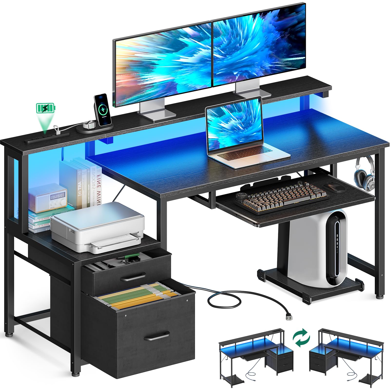 楽天市場】AODK ゲーミングデスク パソコンデスク コンセント&LED付き