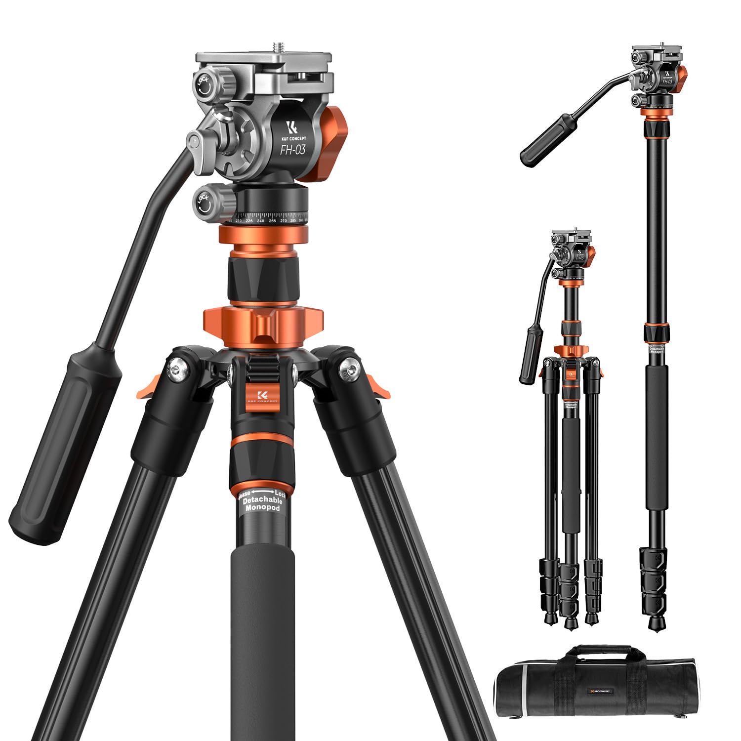 ビデオカメラ三脚K&F Concept カメラ三脚一眼レフ フルード雲台付け 83 インチ/211cmアルミニウム三脚 一脚可変 アルミ 軽量 最大耐荷重5Kg ビデオ/一眼レフカメラ/デジタルカメラ/スマホに対応|生活応援ショップ 店