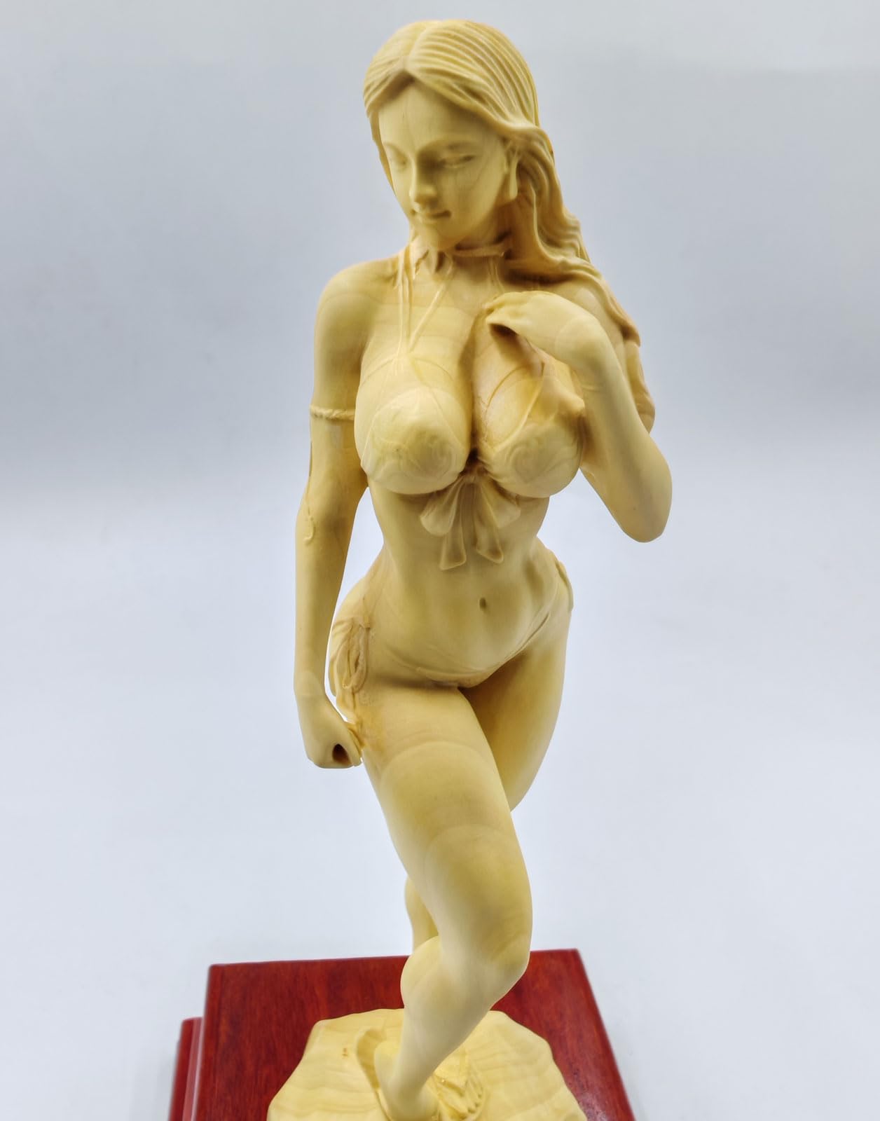 木彫り置物【女神 美少女像】 裸婦像 美術品 木製彫刻 柘植 総高25.5cm|生活応援ショップ 店