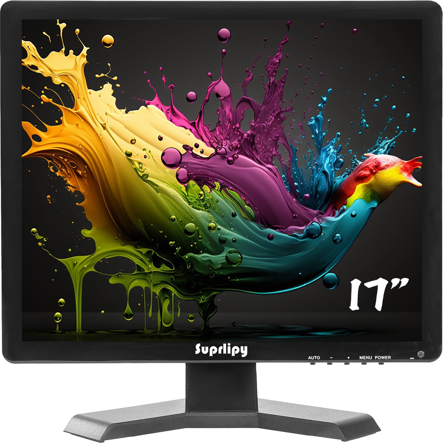 Suprlipy 17インチTFT LCD防犯CCTVモニター 1280x1024 4:3 解像度 カラーディスプレイスクリーン HDMI/VGA/AV/BNC/MIC USBポート対応 リモコン 内蔵ラウドスピーカー付属 家庭用防犯モニター用