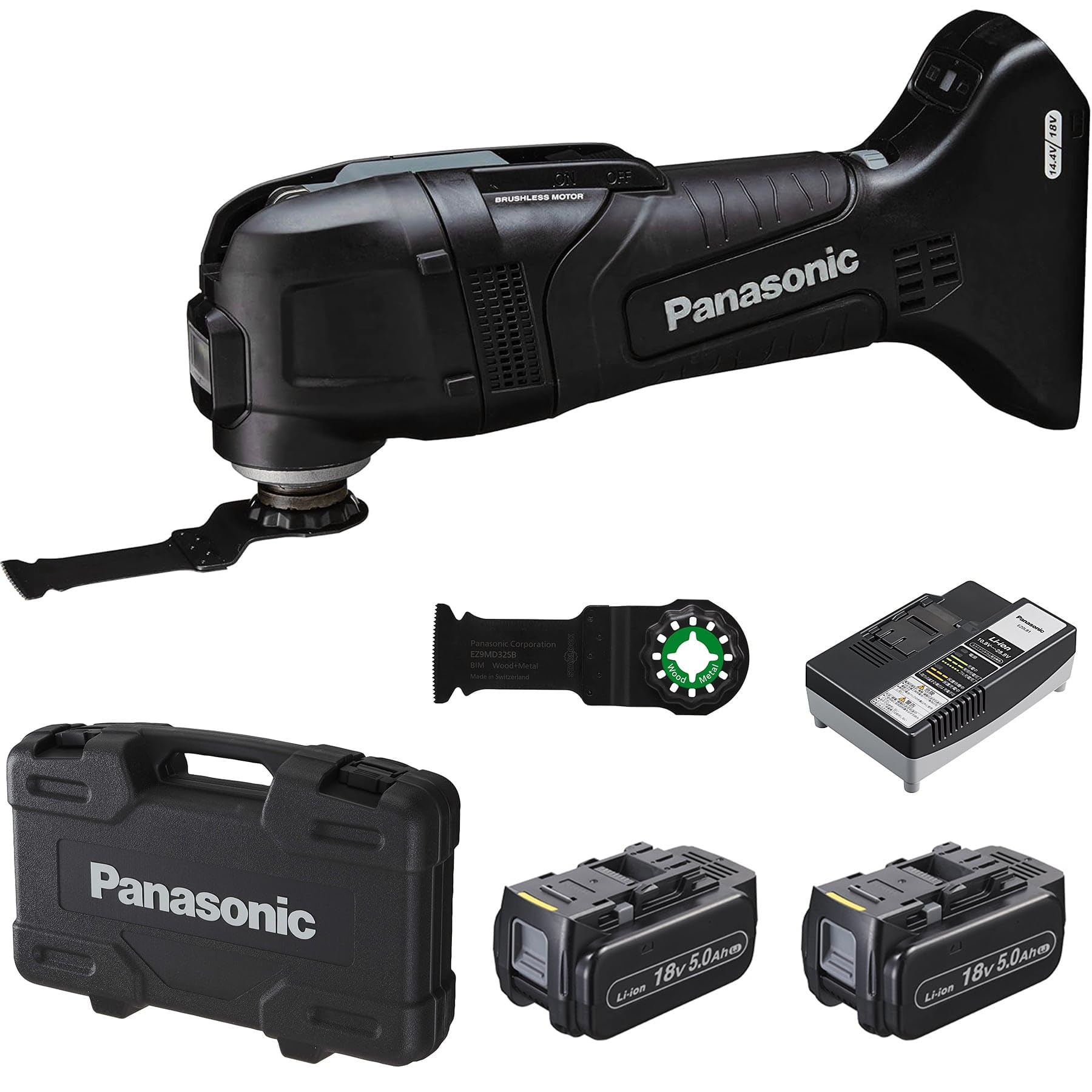 パナソニック(Panasonic) 充電マルチツール デュアル(14.4V/18V対応) OIS/STARLOCKブレード対応 18V高容量5.0Ah電池パック×2個・充電器・ケース付 ブラック EZ46A5LJ2G-B
