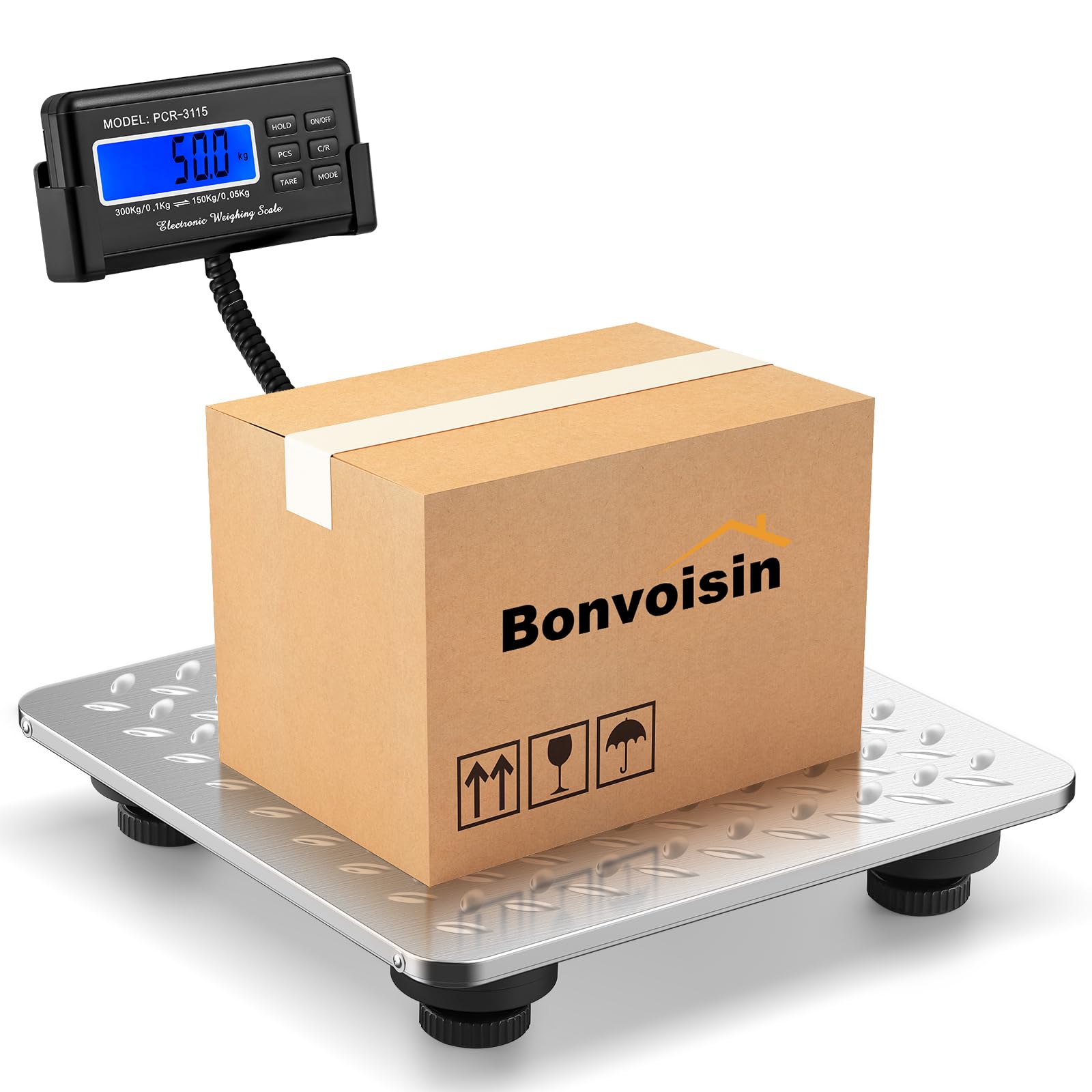 Bonvoisin デジタル台はかり 隔測式 電子台はかり 300kg×0.1kg/150kg×0.05kg LCDディスプレイ 小包スケール 電子スケール 計量器 電子はかり 軽量 郵便局 ペット オフィス 部屋 スーパー 八百屋 乾電池式（電池別売り）