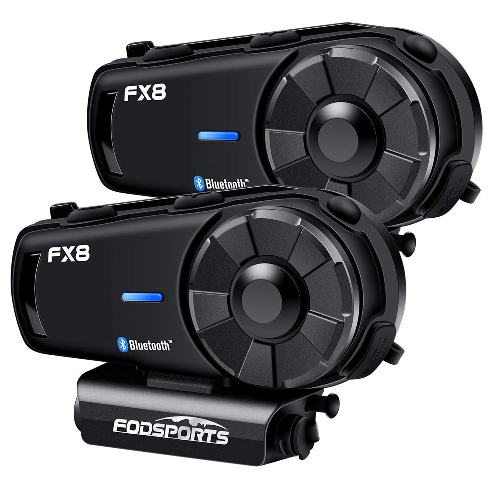 FODSPORTS バイク インカム FX8 インカム インカムバイク用 8人同時通話 低中高音切り替え 音楽共有 バイク用インカム FMラジオ Hi-Fi音質 通信自動復帰 日本語音声案内 防水 連続通話20時間 音声コマンド バイク用通信機器 Blue