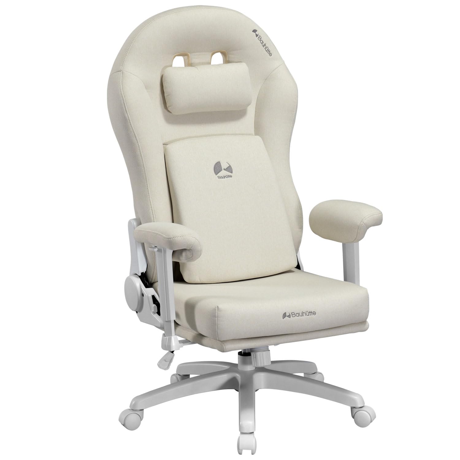Bauhutte(バウヒュッテ) ストリーマーズチェア G-210-WH 盛れる配信のためのゲーミングチェア 大きな背もたれで小顔を演出 ソファーチェア ファブリック ポケットコイル ソファのような座り心地 リクライニング 配信機材 配信用