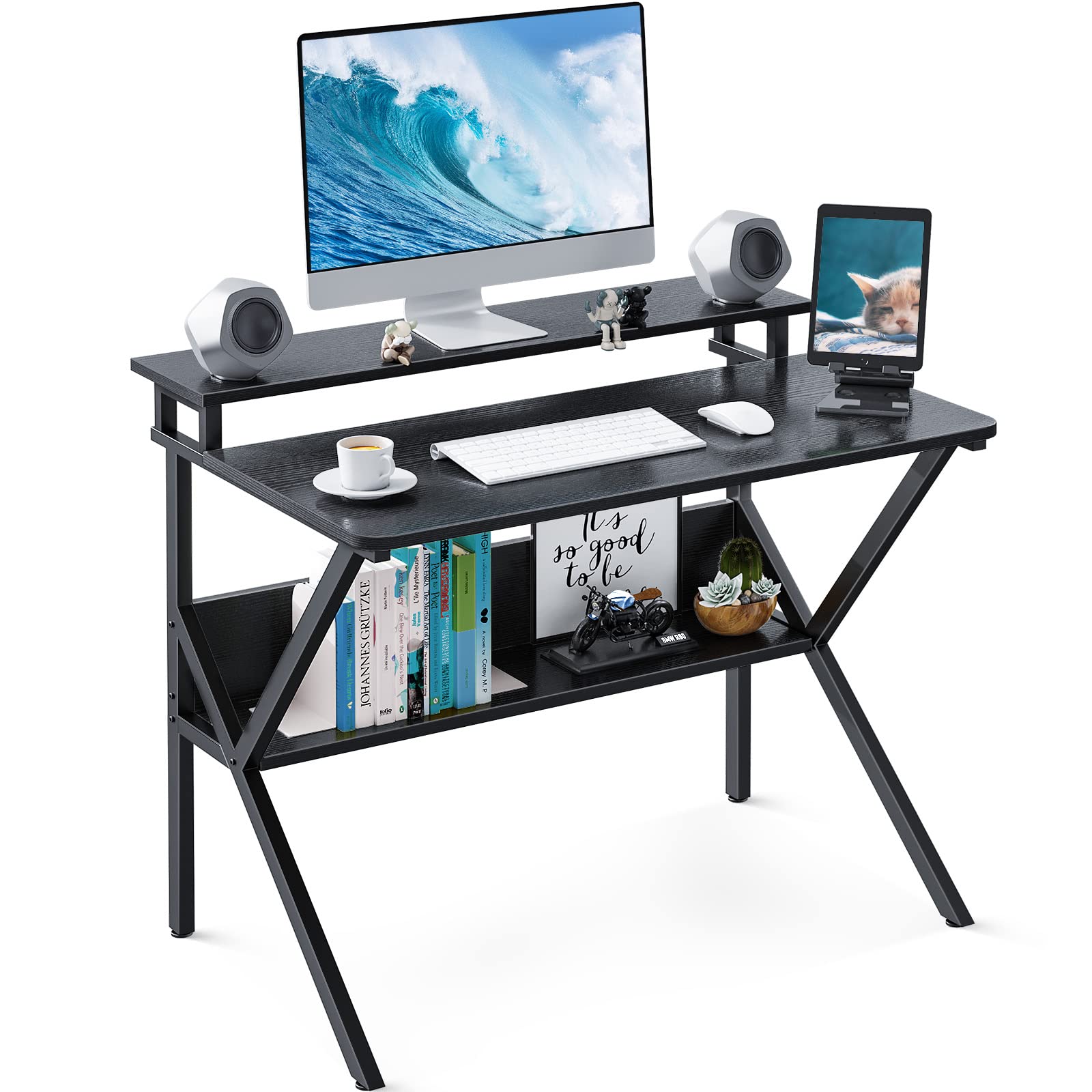 楽天市場】KKL 机 pcデスク パソコンデスク コンパクト モニター台付き