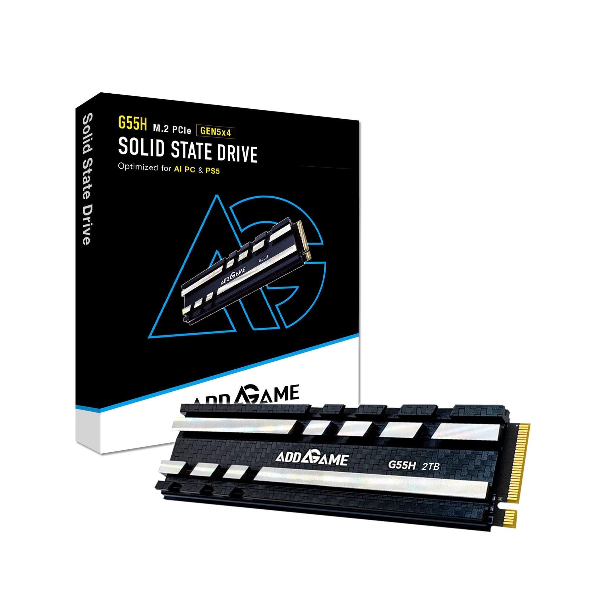 Addlink G55H 2TB PCIe Gen5 NVMe M.2 SSD ヒートシンク付き - 最大 10,300MB/ s - ゲームに最適 - 内蔵SSD - PCおよびPS5と互換性あり (aJP2TBG55HM2P)