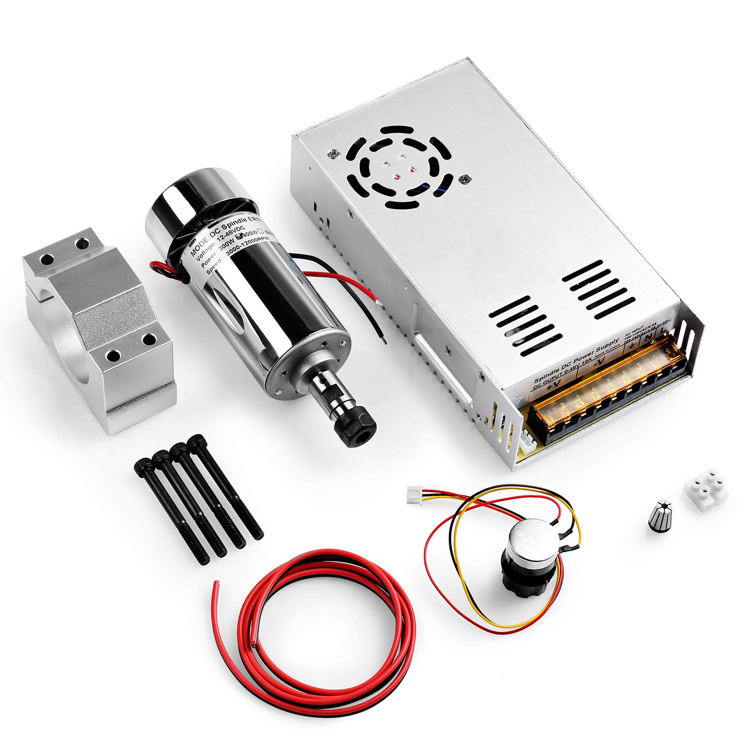 Genmitsu 300W DC 空冷スピンドルモーター 0-48V スイッチング電源 + CNC フライス盤用 52mmクランプ + ER11 コレット|生活応援ショップ 店