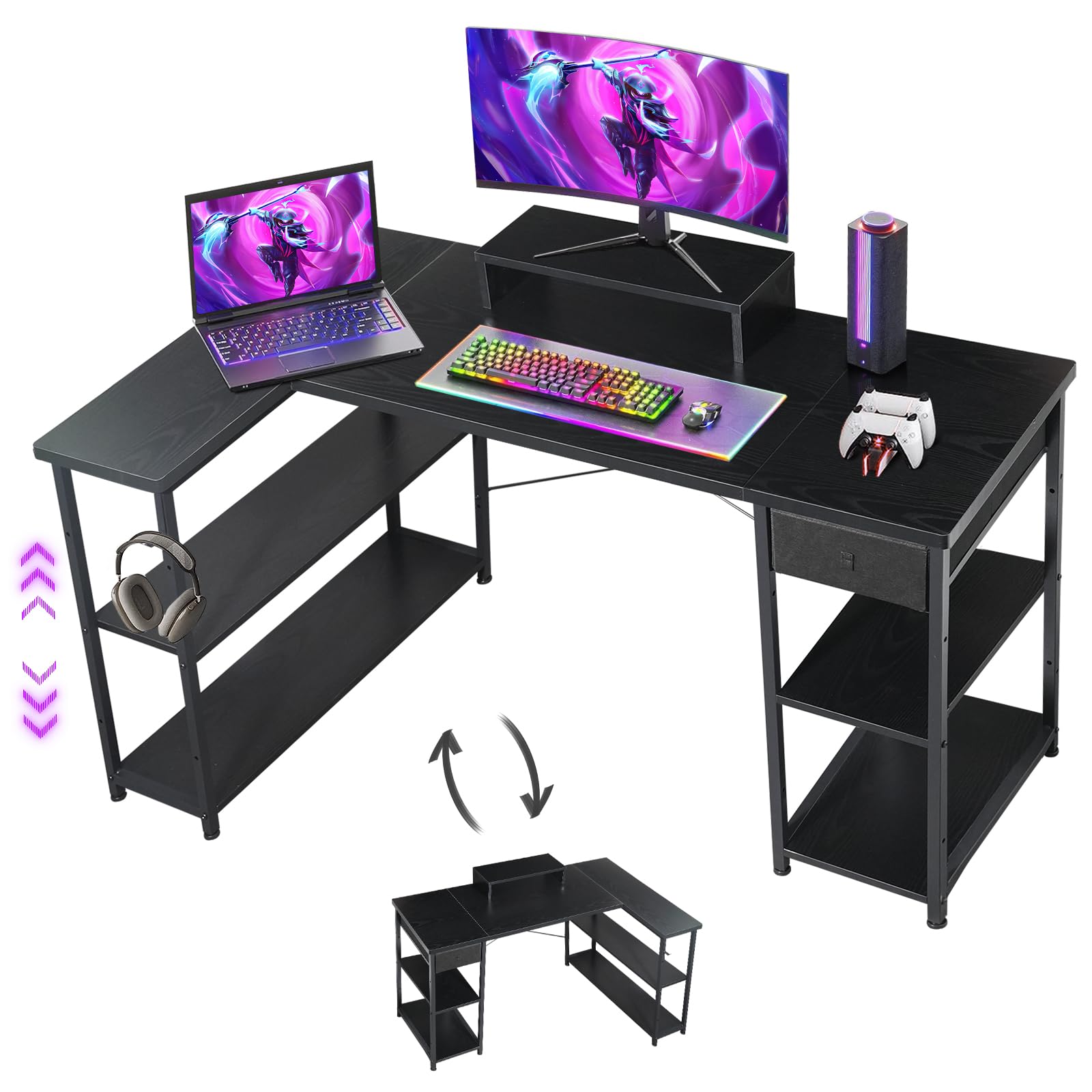 楽天市場】Maihail 机 l字デスク 勉強机 pcデスク パソコンデスク右棚