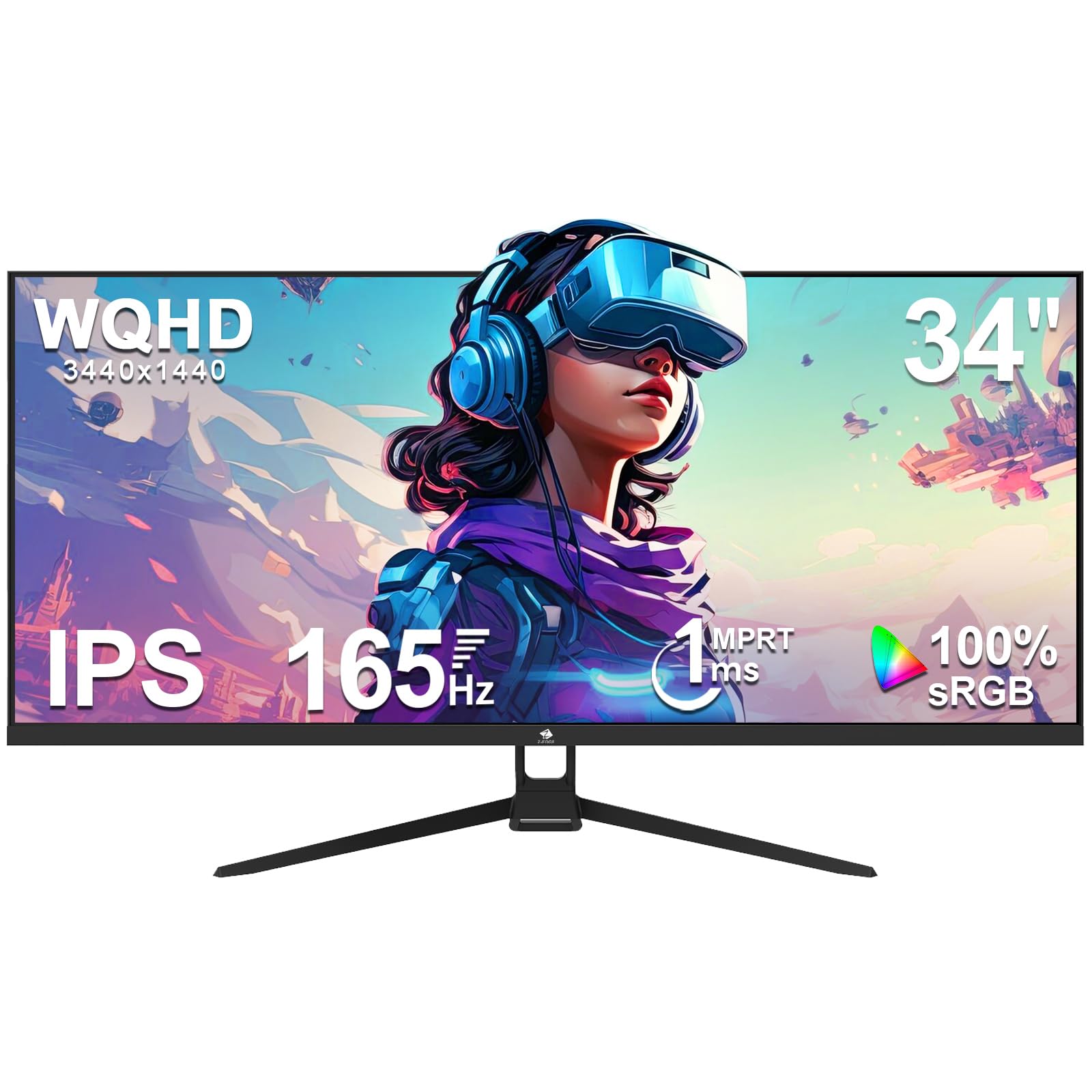 Z Z-Edge ゲーミングモニター 165Hz 1ms 34インチ ウルトラワイド IPS 21:9 WQHD 3440x1440 フレームレス LED ディスプレイー AMD Freesync プレミアム DPポート HDMIポート UG34W