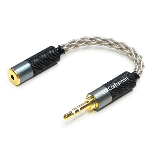GUCraftsman 3.5mm三極ステレオ(オス)変換2.5mm四極バランス(メス)ポータブルイヤホンアダプター 6N単結晶銀ケーブル