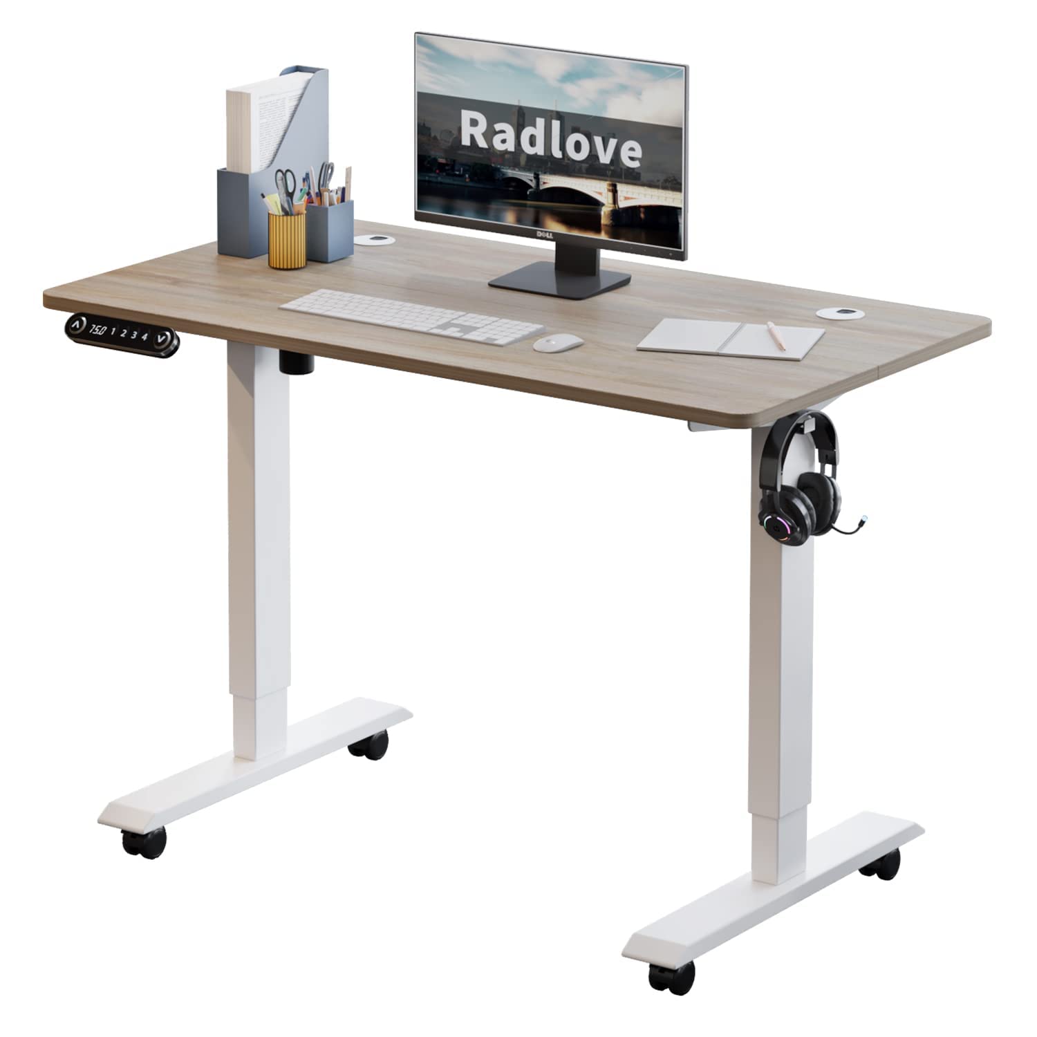 Radlove デスク 電動式 パソコンデスク 幅110CM&times;奥行60CM ゲーミングデスク 机 電動昇降式スタンディングデスク パソコンラック PCデスク つくえ 高さ調節可能 高さ調節メモリー機能付き 高さ 71~117CM｜生活応援ショップ　店